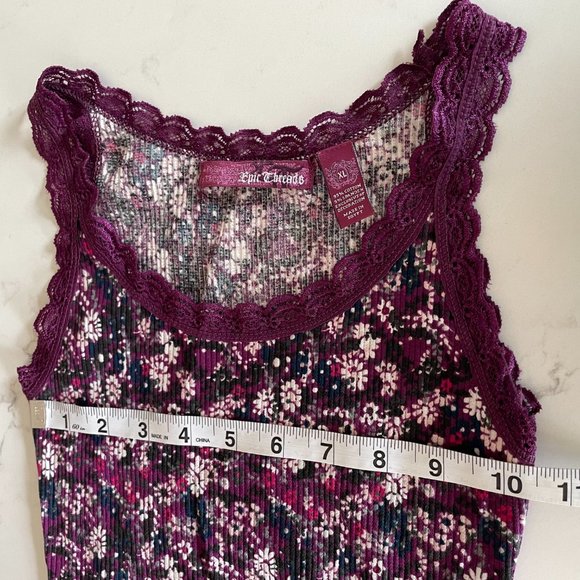Epic Threads Sleeveless Lace Trim Ribbed Tank Top Burgundy Floral Girls Size XL - Picture 6 of 8